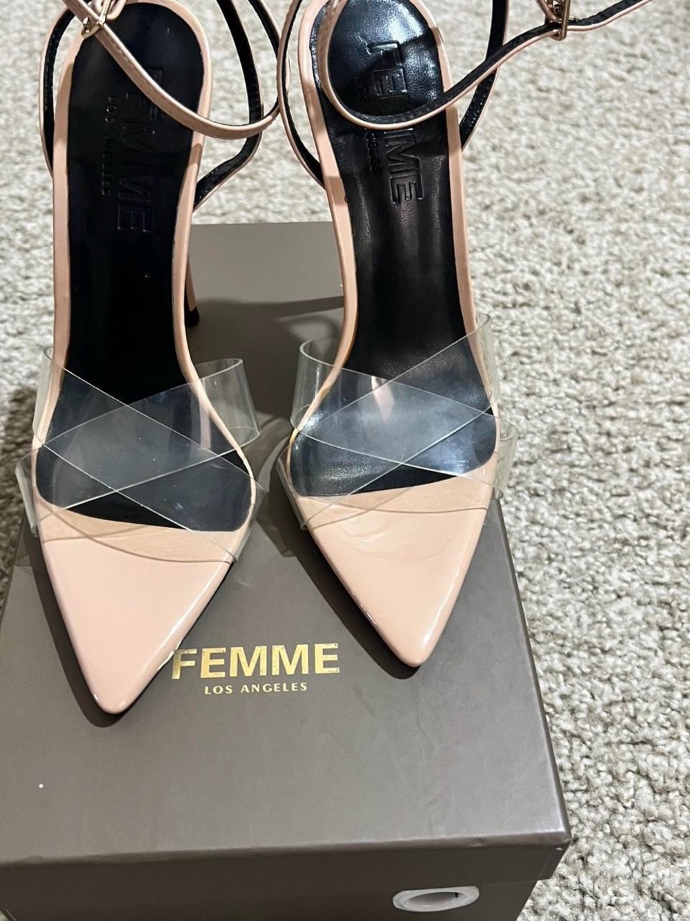 Nude Pointed-Toe Femme LA Heels with Clear Strap